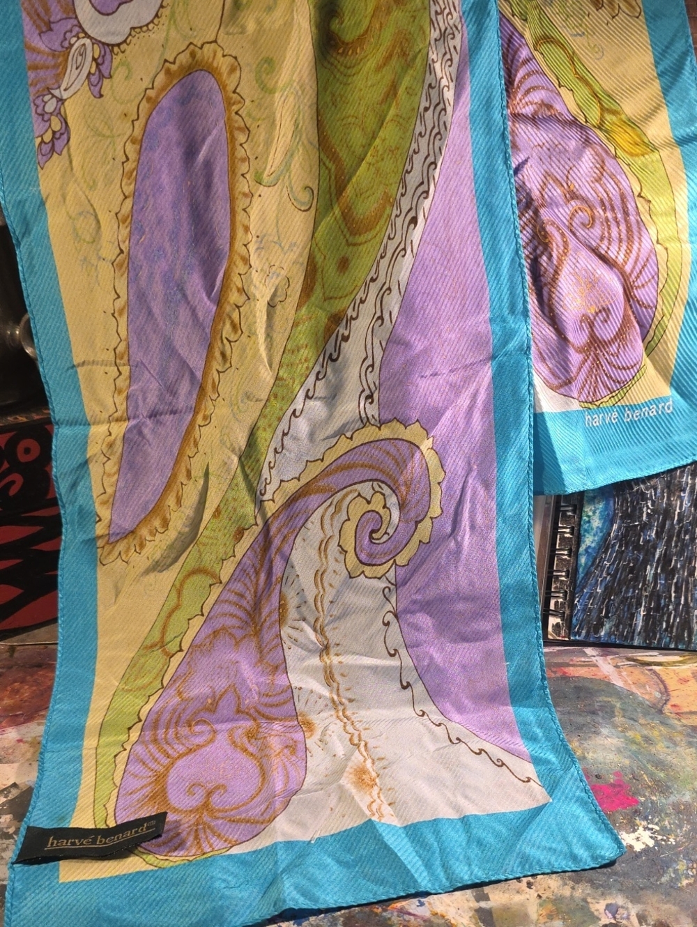 Vintage Harvé Benard Silk
Paisley Scarf Turquoise &
Lavender